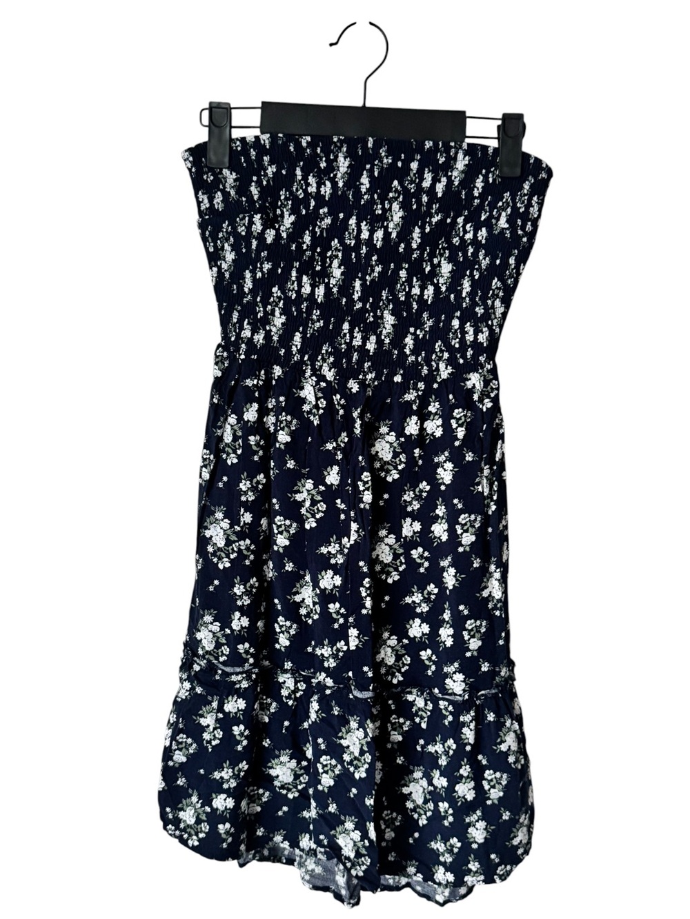 Hollister Navy & White Floral Smocked Midi Skirt
